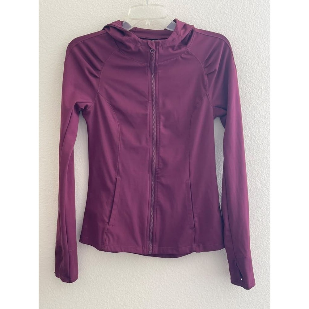 Yogalicious Womens Full Zip Hooded Athletic Jacket Plum Burgundy Size S